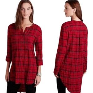 Anthropologie Holding Horses red plaid tunic top size medium